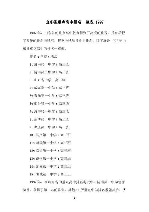 山东省重点高中排名一览表 1997
