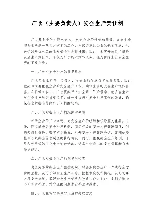 厂长(主要负责人)安全生产责任制