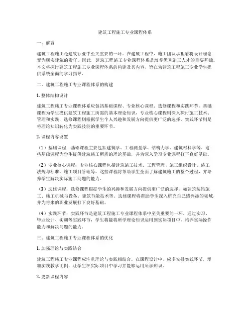 建筑工程施工专业课程体系