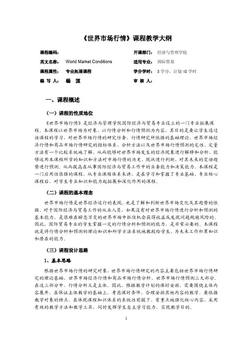 《世界市场行情》教学大纲(DHY2)