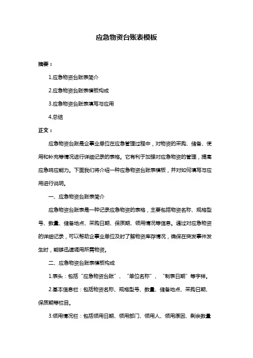 应急物资台账表模板