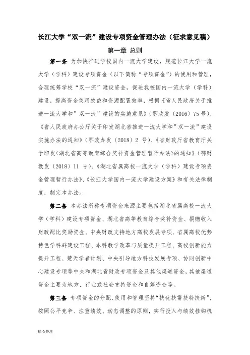 长江大学“双一流”建设专项资金管理办法(征求意见稿)文件精选
