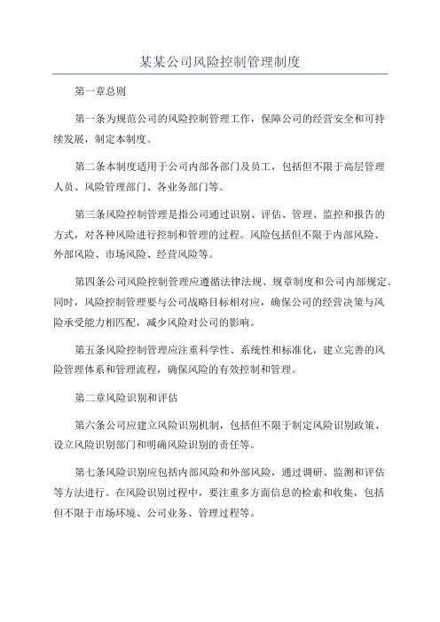 某某公司风险控制管理制度
