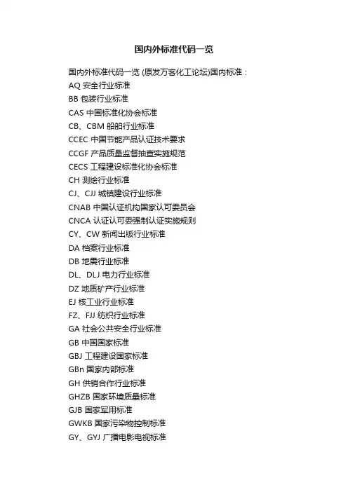 国内外标准代码一览