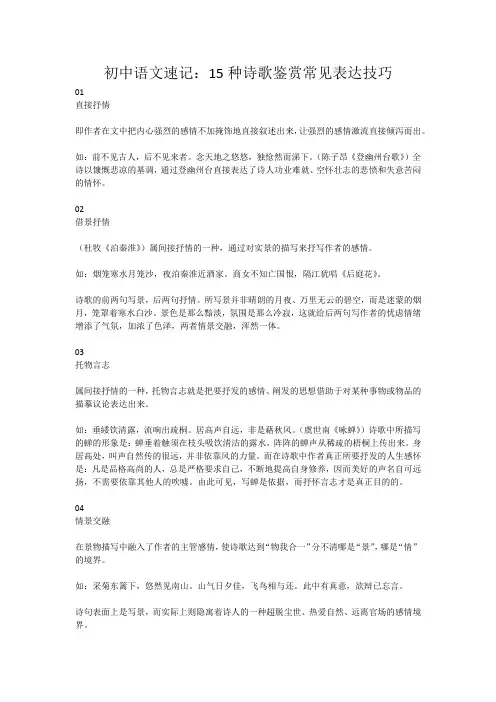 初中语文速记：15种诗歌鉴赏常见表达技巧
