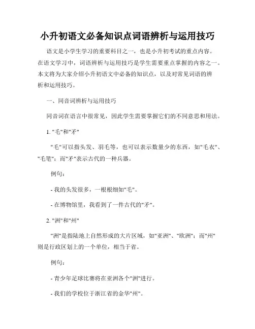 小升初语文必备知识点词语辨析与运用技巧