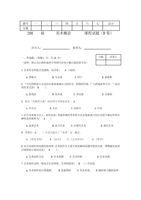 美术学概论重点