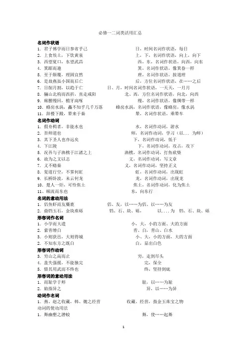 必修一 必修二 词类活用(高一上期末复习用)