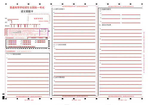 2024年新高考语文答题卡作文2栏(新课标I卷)10AM100%颜色
