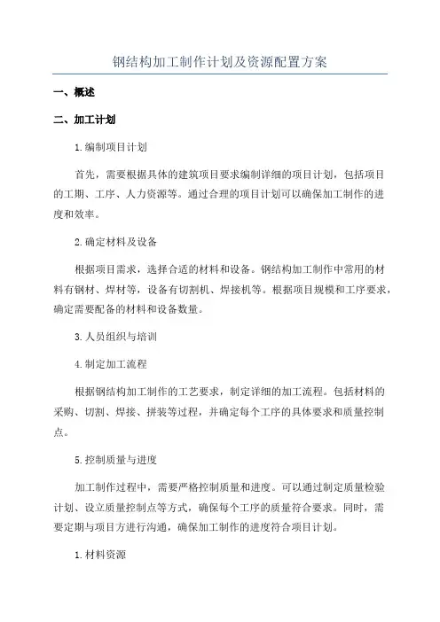 钢结构加工制作计划及资源配置方案