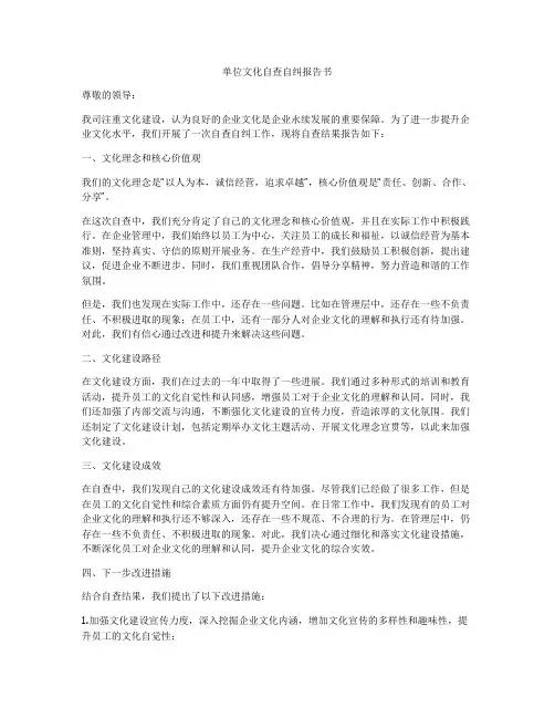 单位文化自查自纠报告书