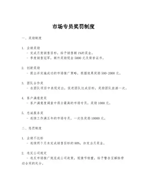市场专员奖罚制度
