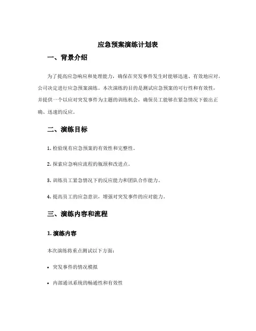 应急预案演练计划表