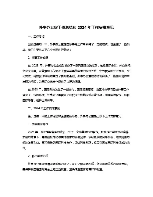 外事办公室工作总结和2024年工作安排意见