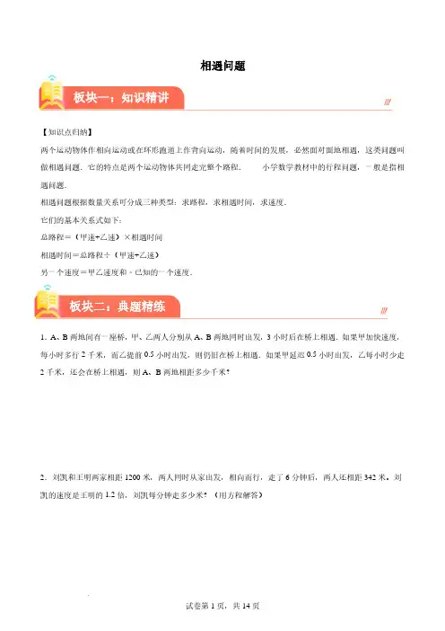 相遇问题--2024年六年级下册小升初数学思维拓展