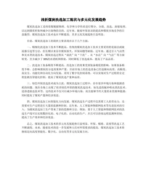 浅析煤炭洗选加工现状与多元化发展趋势