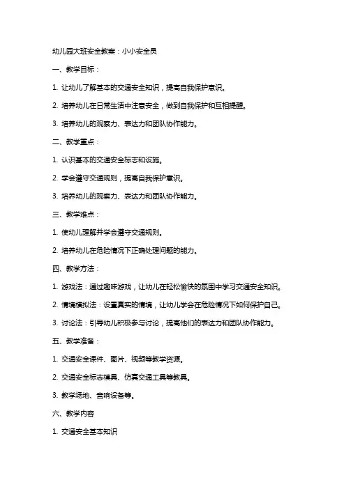 幼儿园大班安全教案：小小安全员
