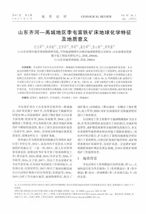 山东齐河—禹城地区李屯富铁矿床地球化学特征及地质意义