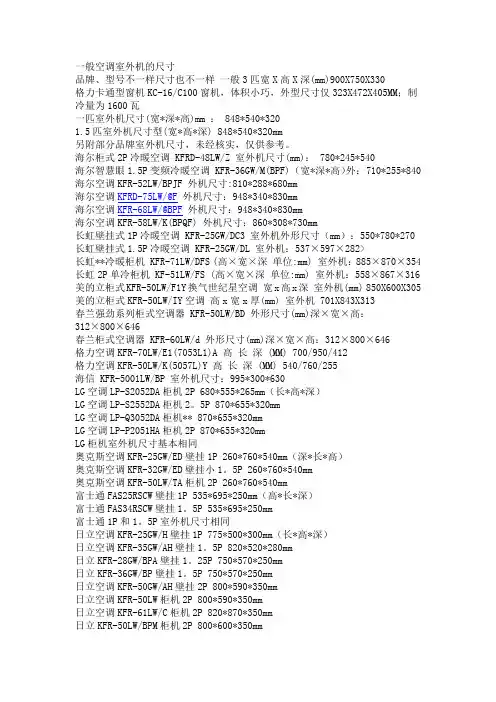 各种空调尺寸