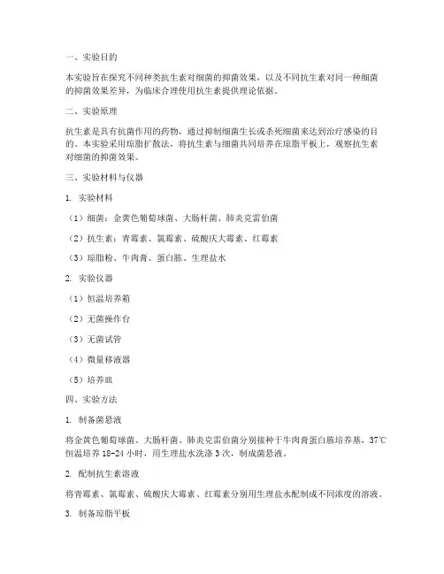 抗生素抑菌实验实验报告