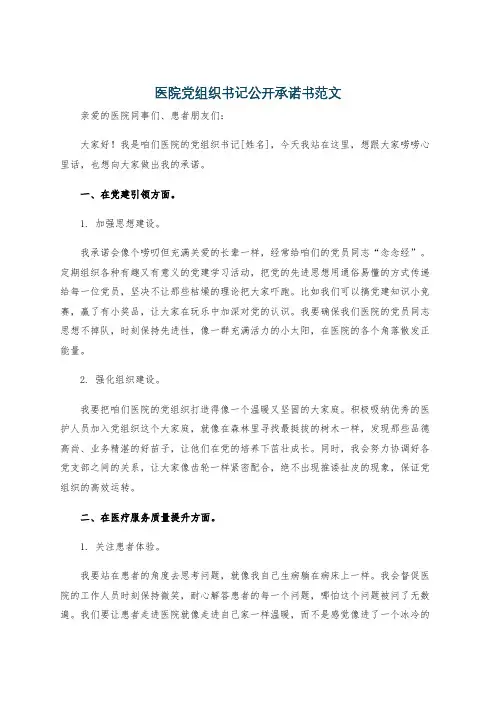 医院党组织书记公开承诺书范文