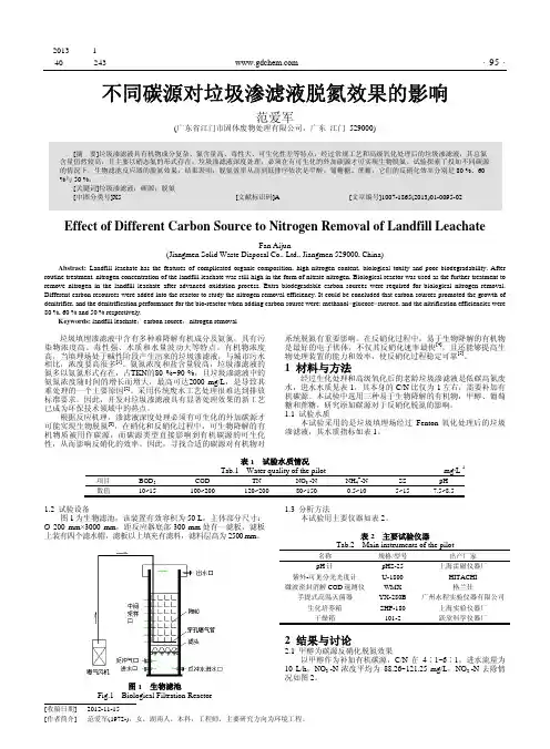 不同碳源对垃圾渗滤液脱氮效果的影响