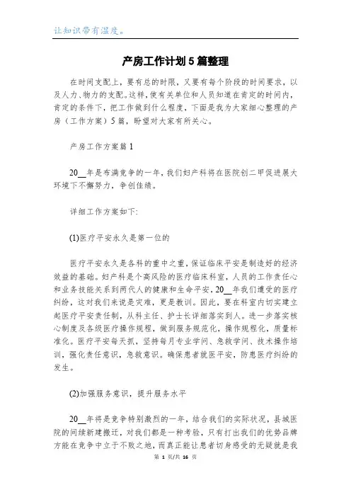 产房工作计划5篇整理