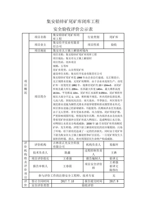 集安铅锌矿尾矿库闭库工程