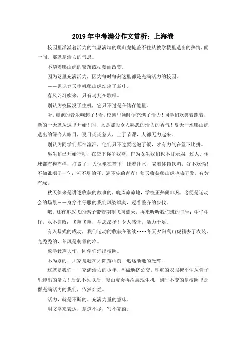 中考作文-2019年中考满分作文赏析上海卷 精品
