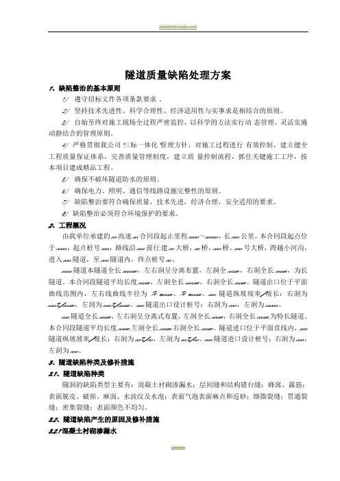 隧道质量缺陷修补方案