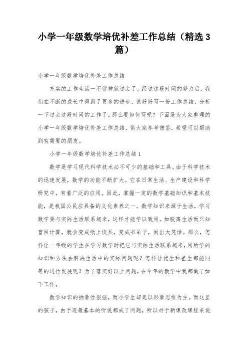 小学一年级数学培优补差工作总结(精选3篇)