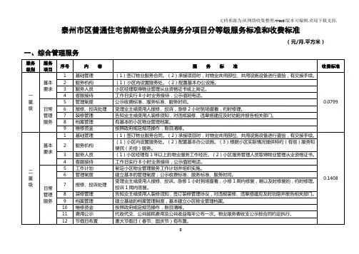 泰州市区普通住宅前期物业公共服务分项目分等级服务标准和