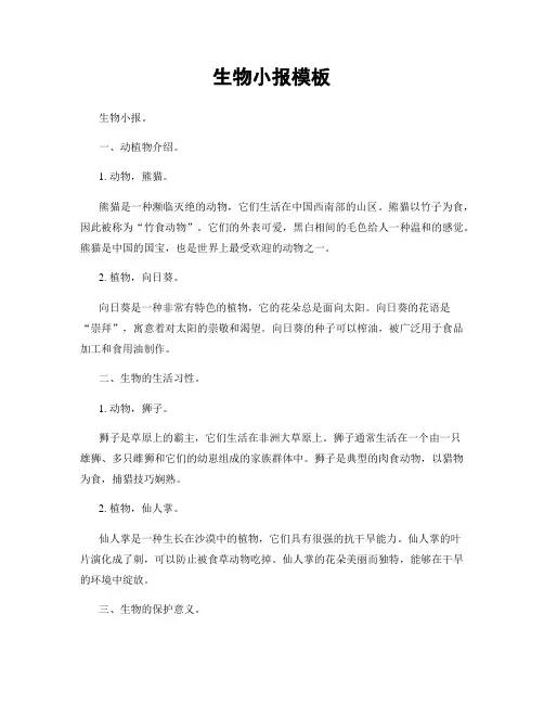 生物小报模板