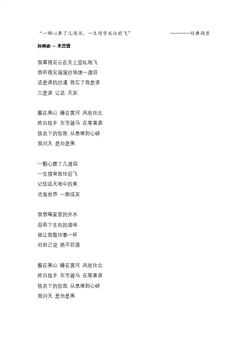 孙燕姿《木兰情》歌词