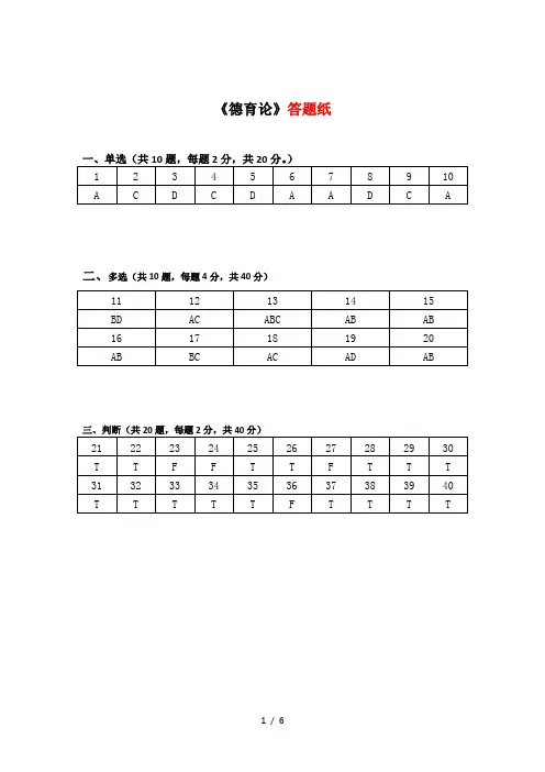 福建师范大学2021年8月课程考试德育论作业考核参考答案