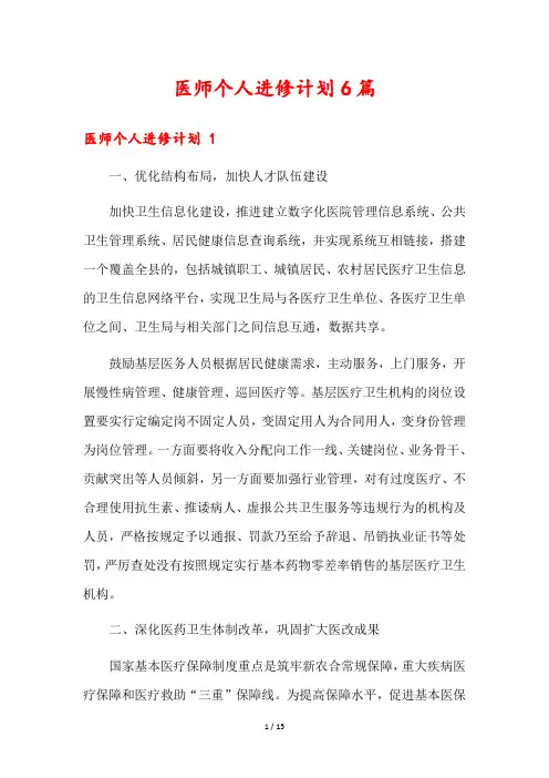 医师个人进修计划6篇