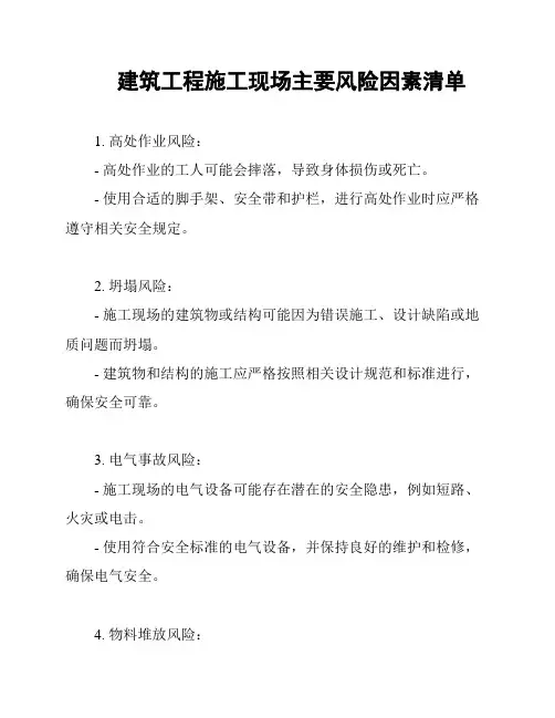 建筑工程施工现场主要风险因素清单