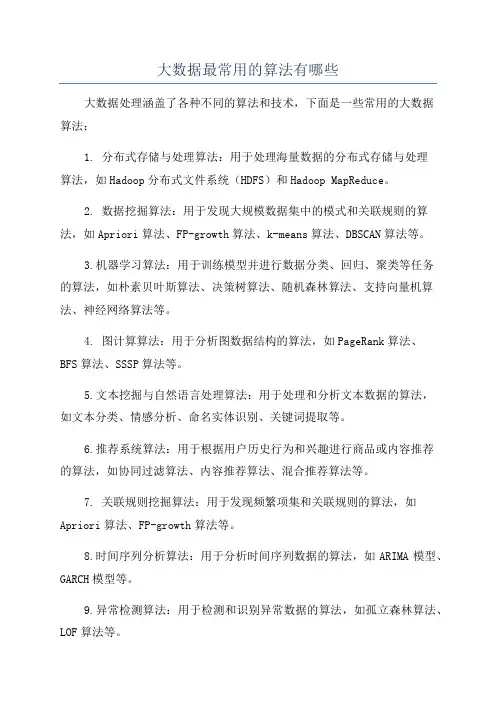 大数据最常用的算法有哪些