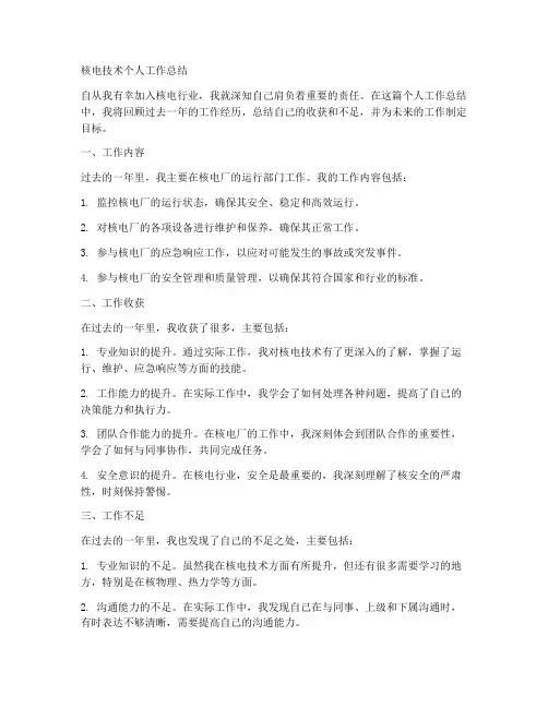 核电技术个人工作总结怎么写
