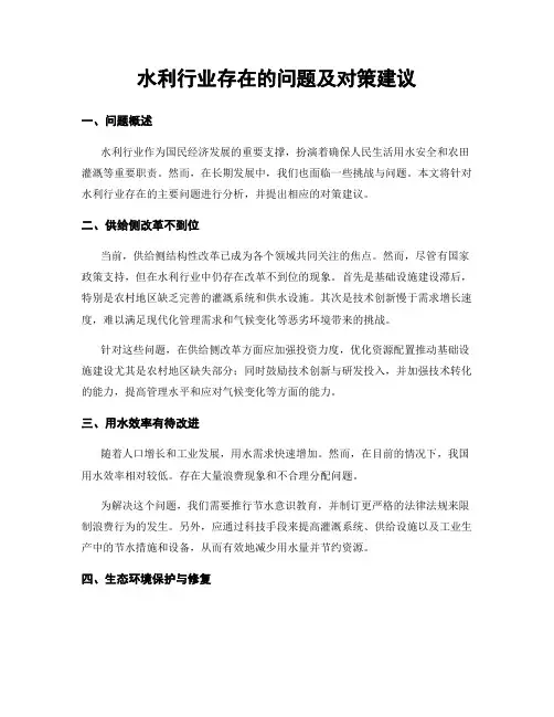 水利行业存在的问题及对策建议