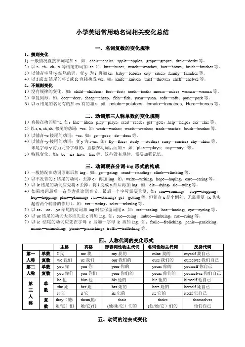 小学英语常用动名词相关变化汇总