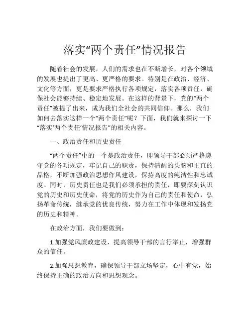 落实“两个责任”情况报告