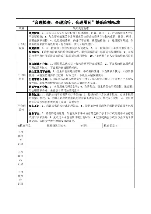 “合理检查、合理用药、合理治疗”缺陷判定标准
