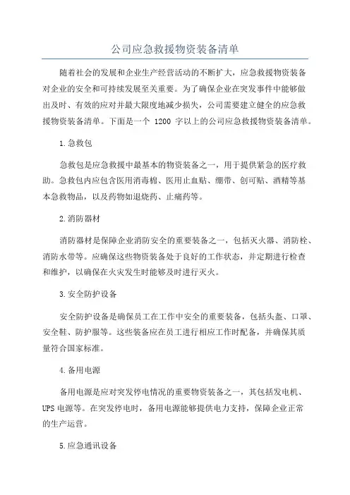 公司应急救援物资装备清单