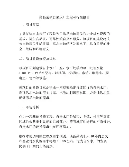 某县某镇自来水厂工程可行性报告