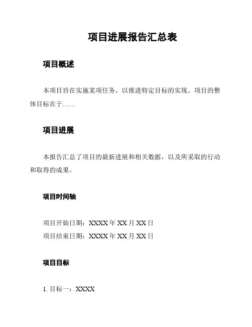 项目进展报告汇总表