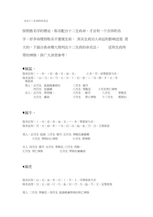 生肖取名注意