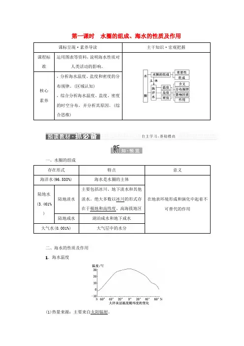高中地理第二单元从地球圈层看地表环境第二节第一课时水圈的组成海水的性质及作用学案鲁教版必修第一册
