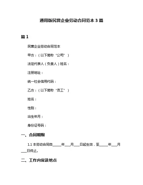 通用版民营企业劳动合同范本3篇