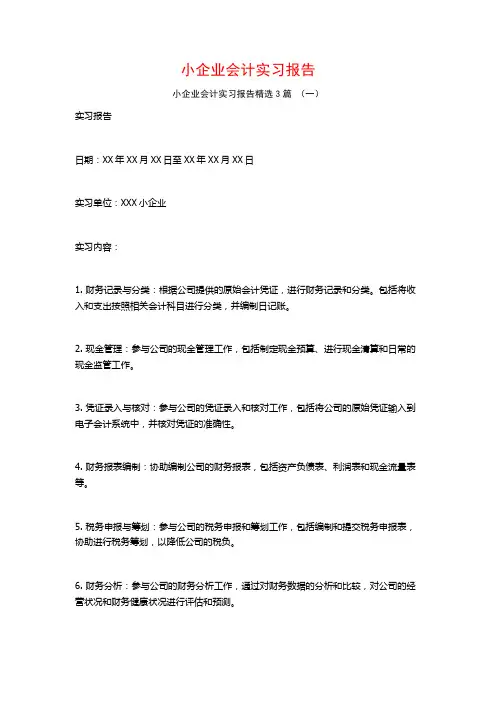 小企业会计实习报告3篇